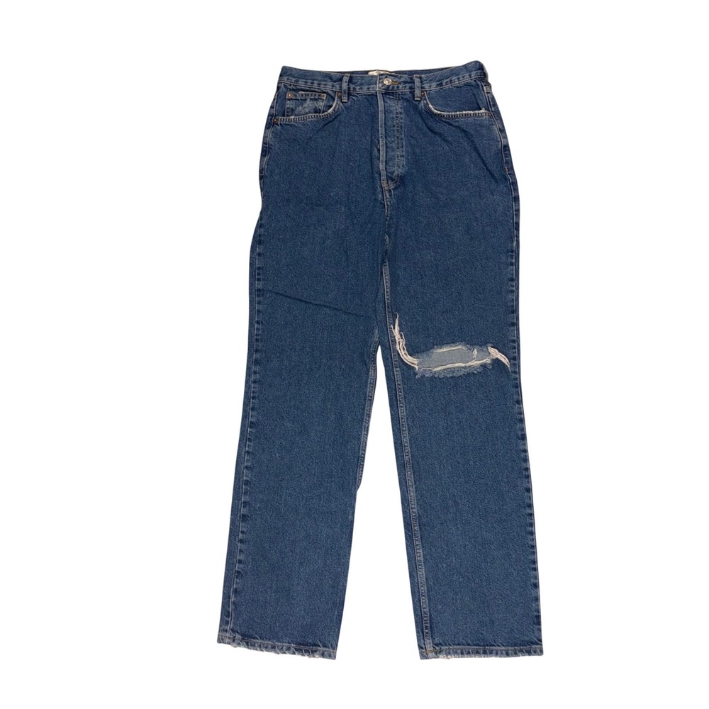 We The Free People‎ Distressed Straight Leg Jeans Blue Button Fly Size 31 90s